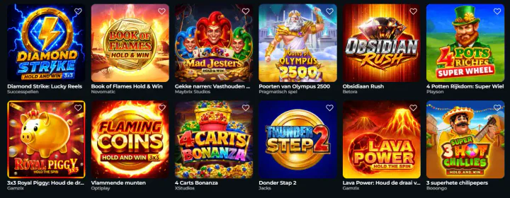 Blazingwildz Casino spellencatalogus met online slots, spelafbeeldingen en verschillende spelaanbieders